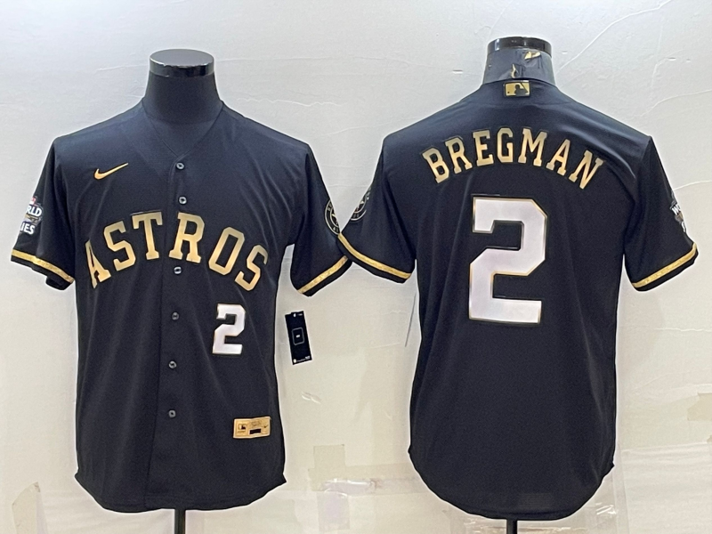 Men's Black Gold Houston Astros #2 Alex Bregman 2022 World Series Stitched Baseball Jersey